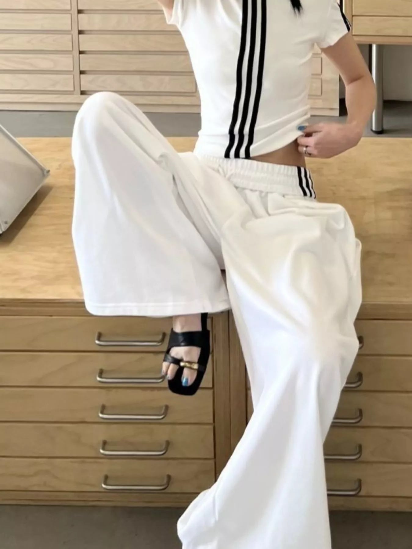 Full Size Striped Crop Top & Wide Leg Pants Set Plus Size