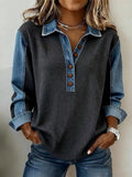 Denim Trim Button Detail Sweatshirt