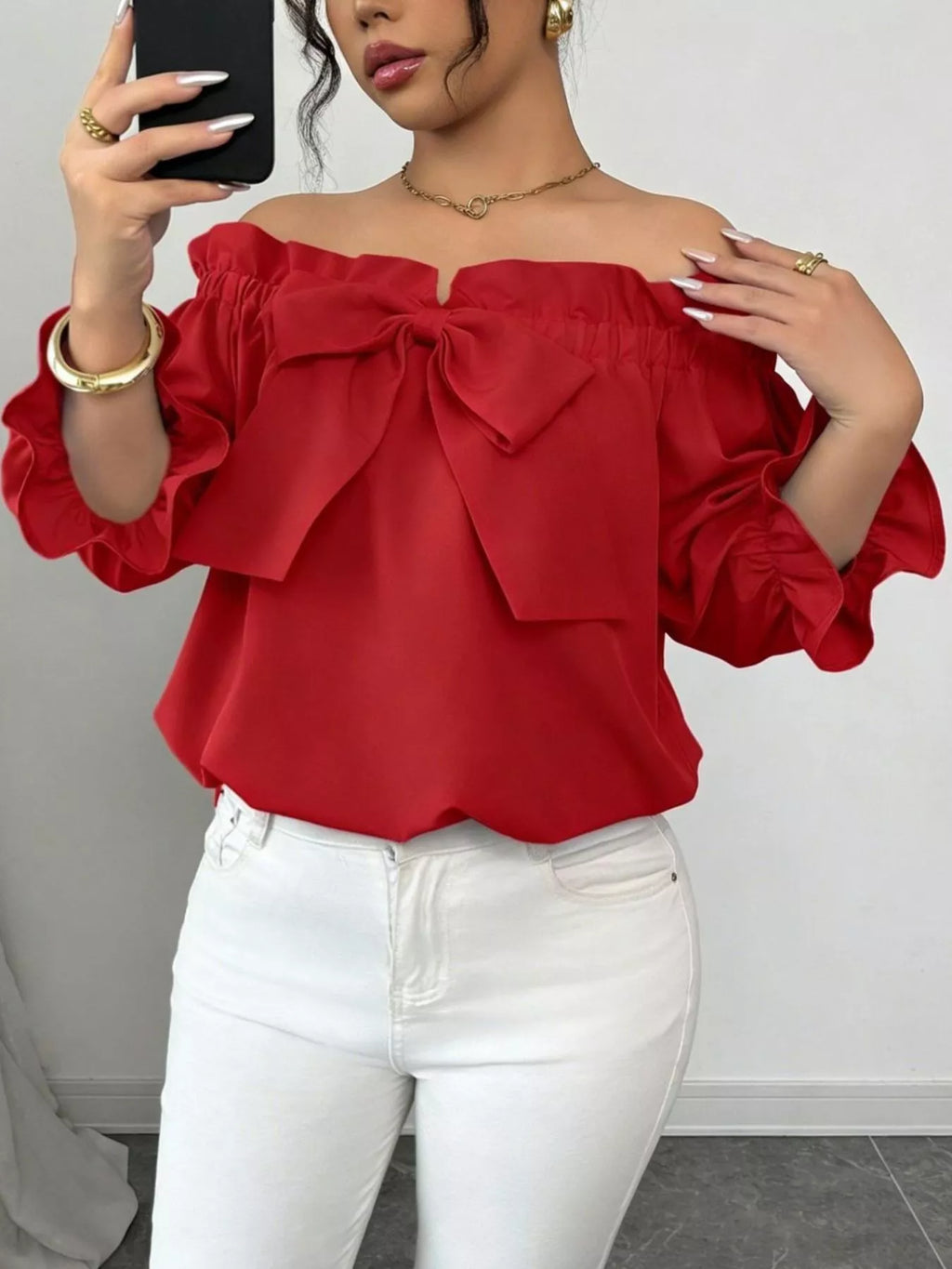 Bow Flounce Sleeve Blouse