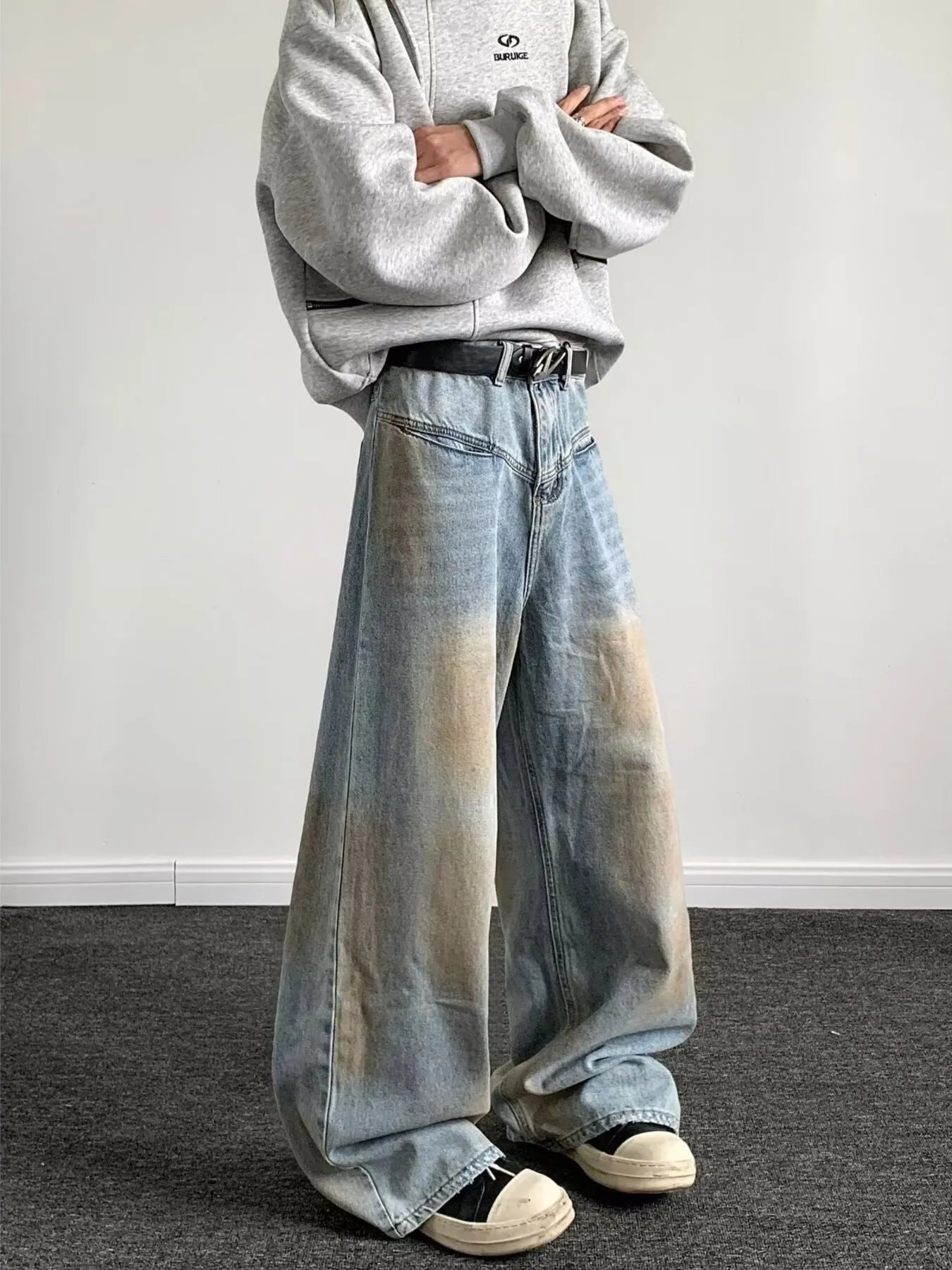Men's Full Size Wash Wide Leg Jeans Plus Size