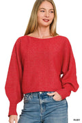 Zenana Boat Neck Balloon Sleeve Sweater