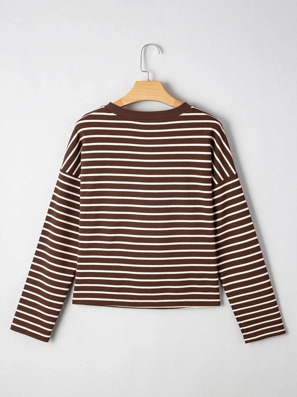 Stripe Cropped Crew Neck Long Sleeve T Shirt