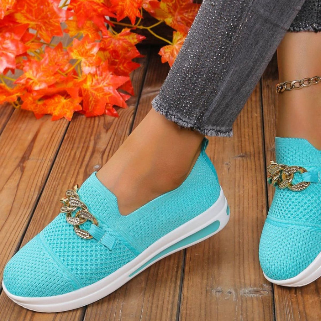 Chain Detail Round Toe Slip-Ons