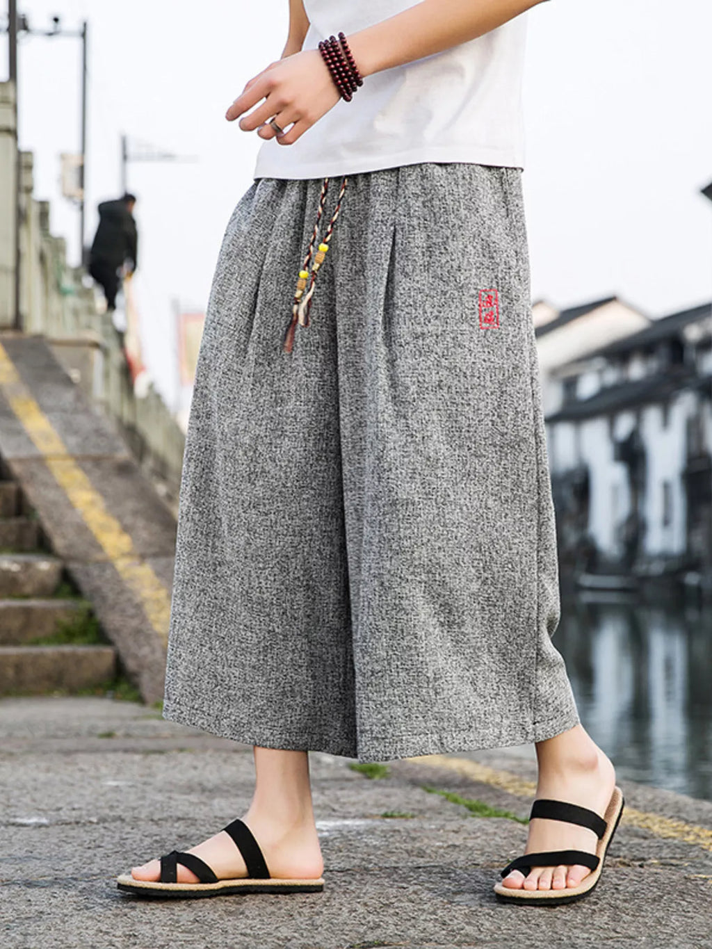 Men's Plus Size Casual Wide Leg Cropped Pants