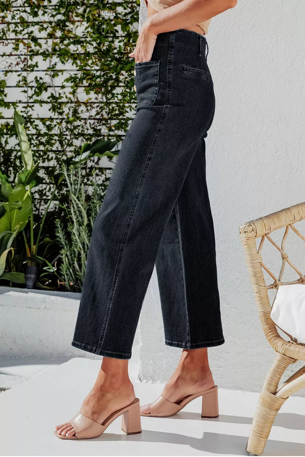 High-Waisted Button-Fly Wide-Leg Jeans