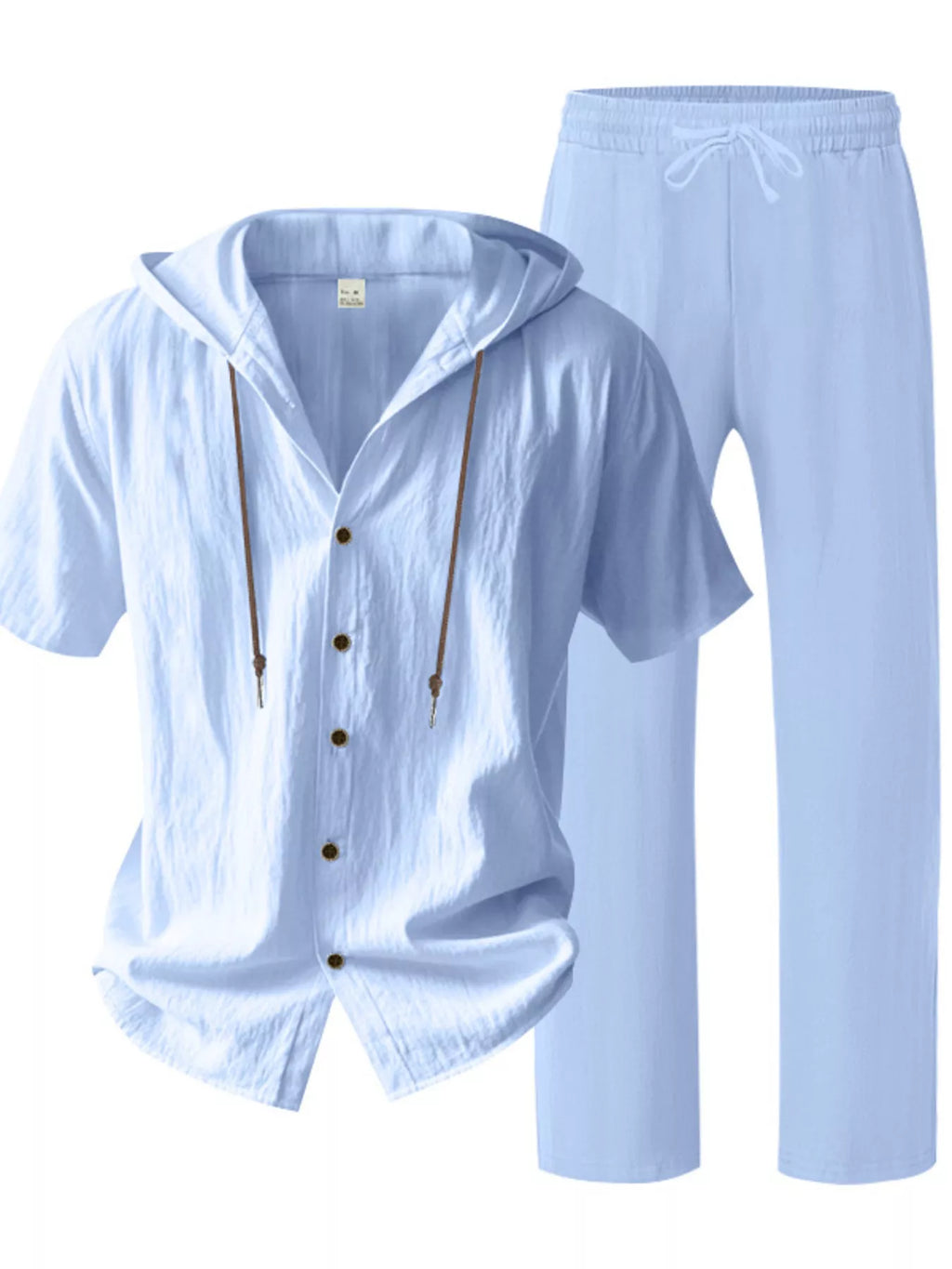 Men's Full Size Button Up Hooded Top and Pants Set Plus Size