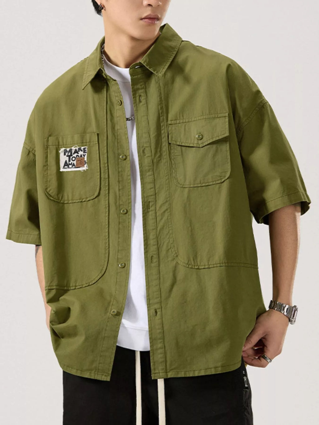 Men's Full Size Button Up Short Sleeve Shirt Plus Size