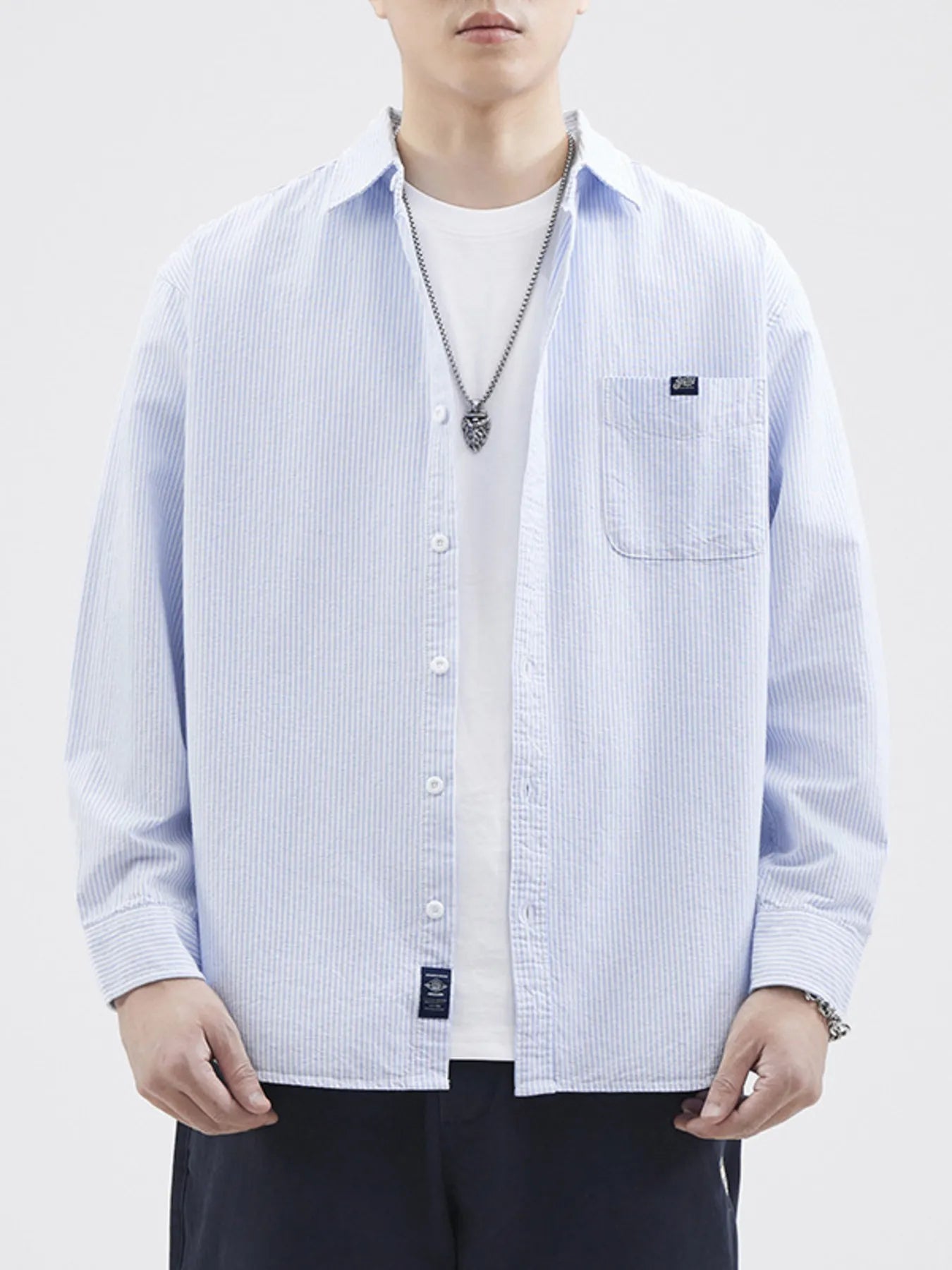 Men's Plus Size Striped Button Up Long Sleeve Shirt