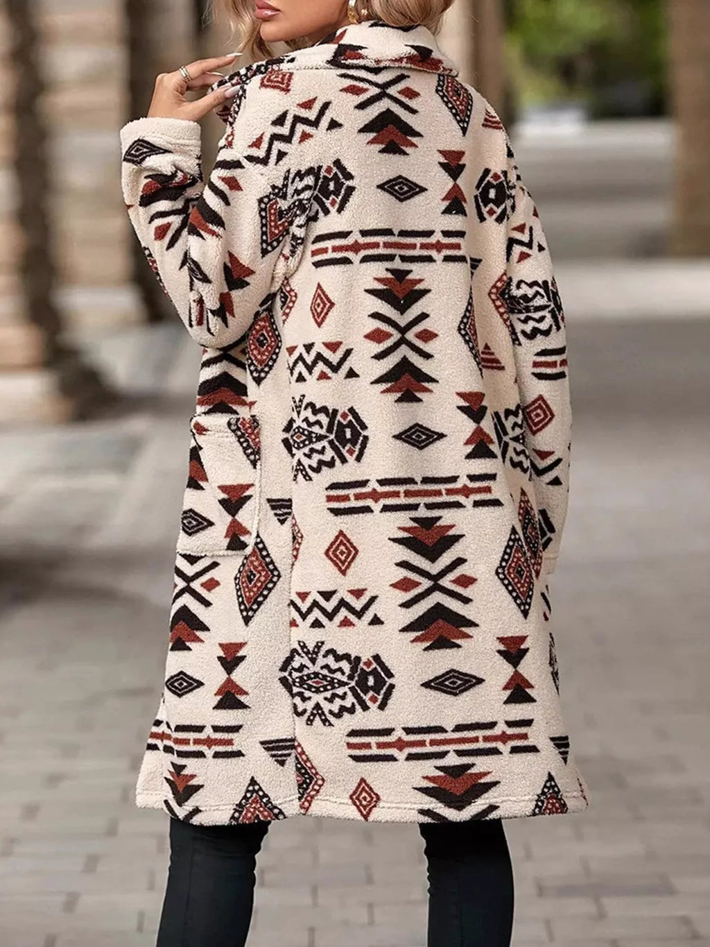 Geometric Button Up Longline Coat