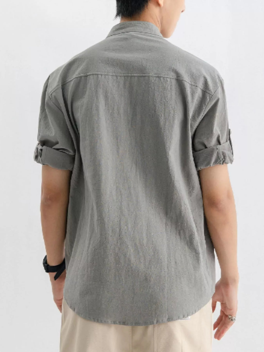 Men's Plus Size Casual Button Up Roll Up Sleeve Shirt