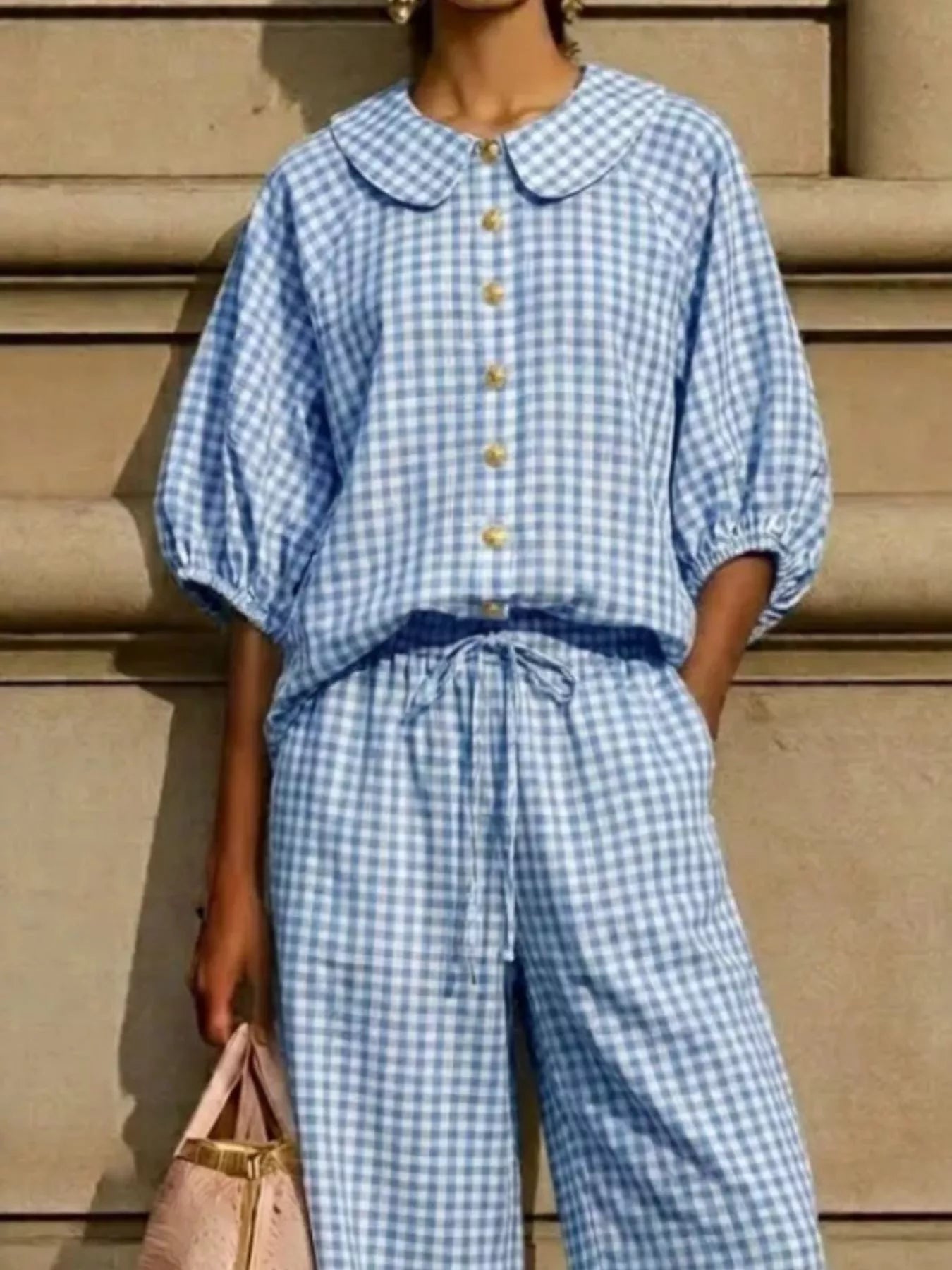 Full Size Plaid Button Up Shirt and Pants Set Plus Size