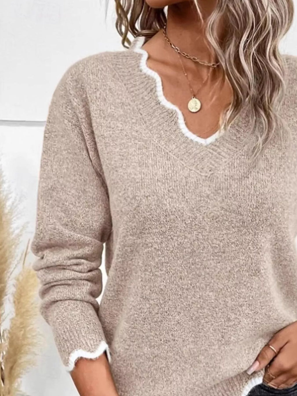 Contrast Trim V-Neck Sweater