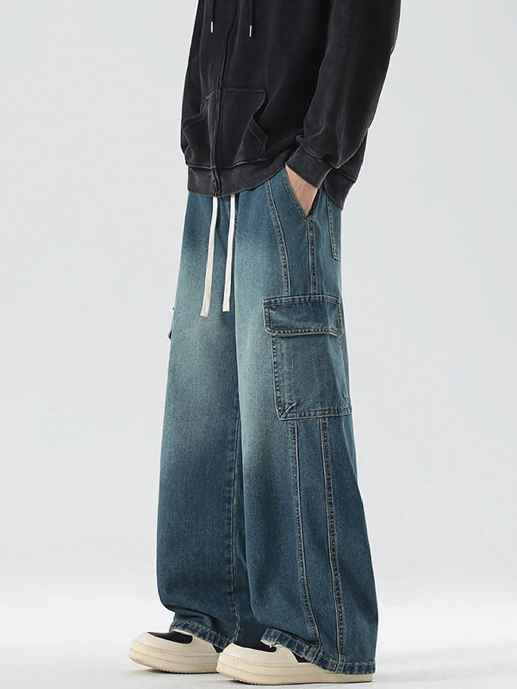 Men's Full Size Wash Wide Leg Cargo Jeans Plus Size