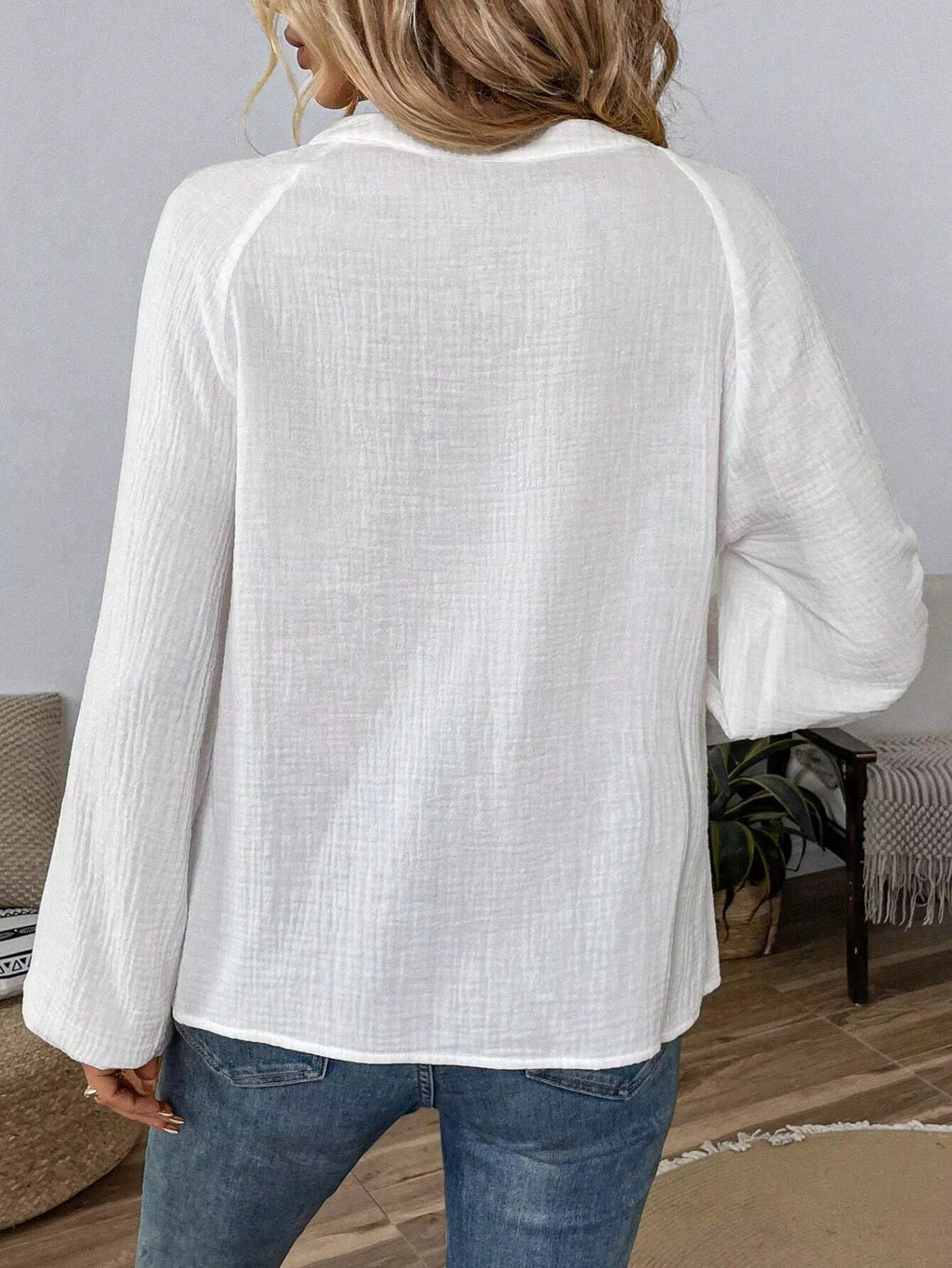 Paisley Notched Balloon Sleeve Blouse