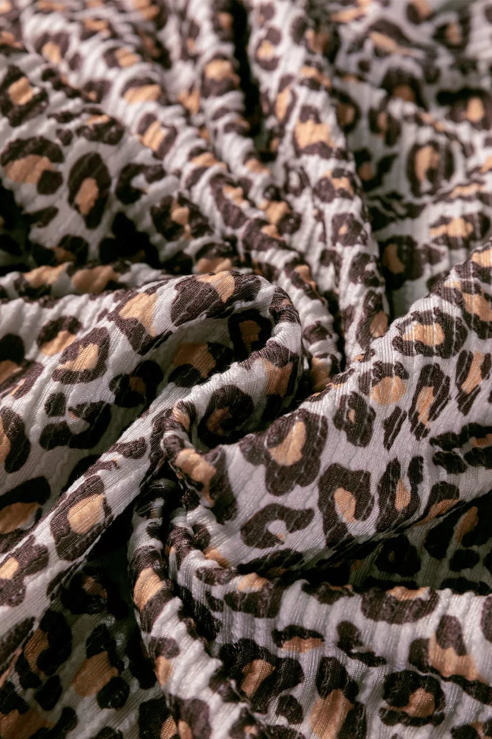 Leopard Ribbed Long Sleeve Top Drawstring Shorts 2pcs Outfit