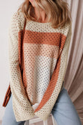 Openwork Color Block Long Sleeve Sweater