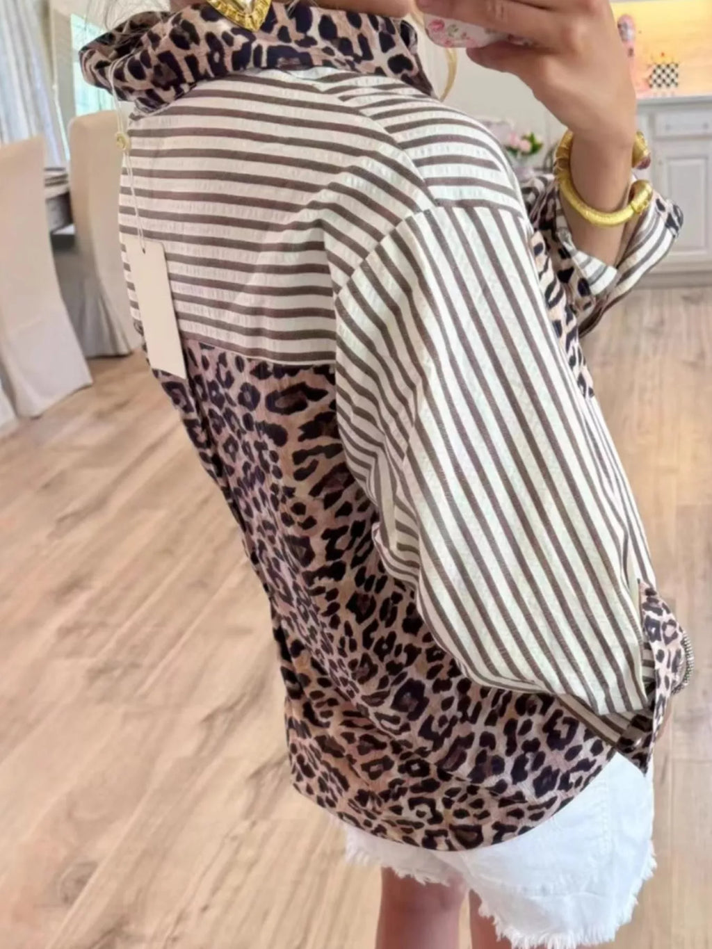 Leopard Striped Button Up Shirt
