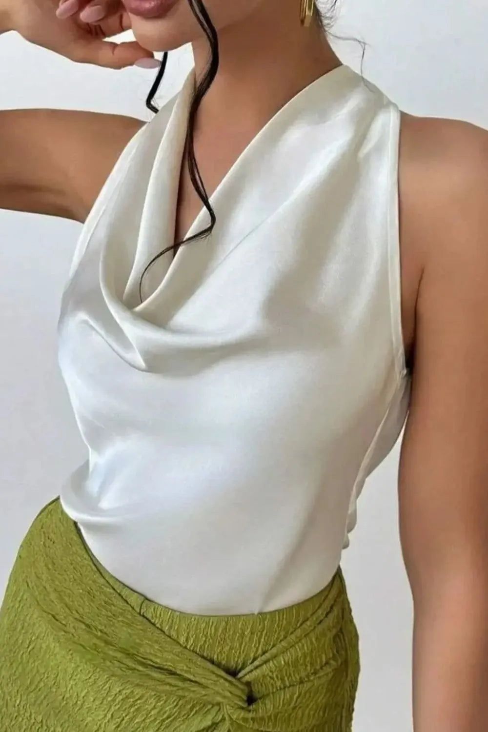 Satin Cowl Neck Sleeveless Blouse