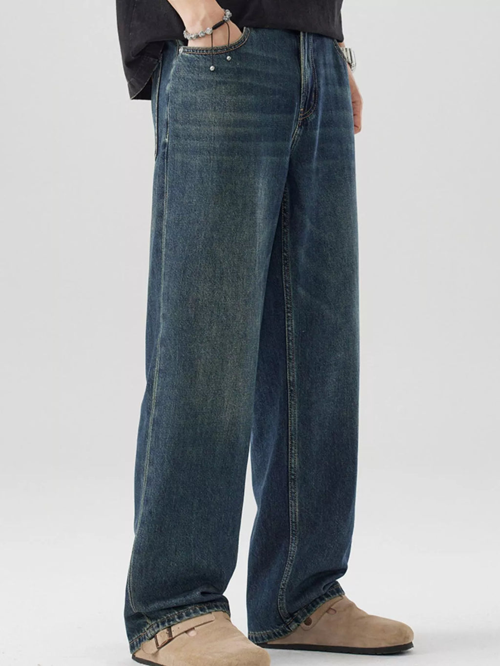 Men's Vintage Wash Wide Leg Jeans