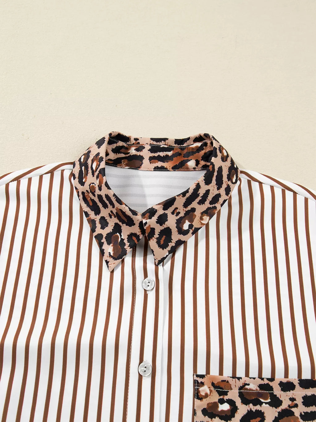 Striped Leopard Print Button Up Shirt Dress
