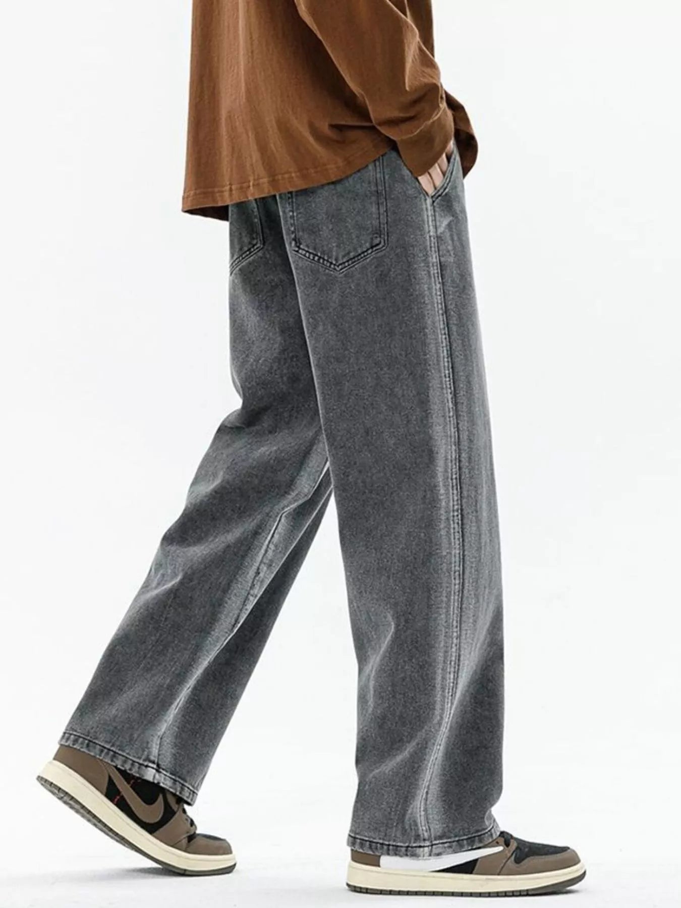 Men's Full Size Drawstring Relaxed Fit Wide Leg Jeans Plus Size