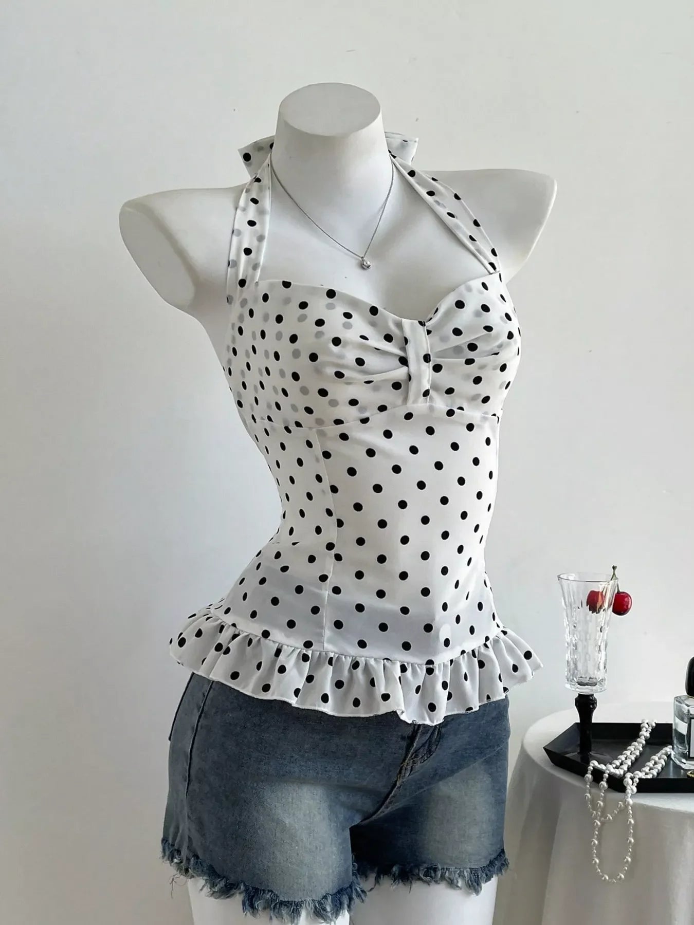 Polka Dot Halter Neck Cami