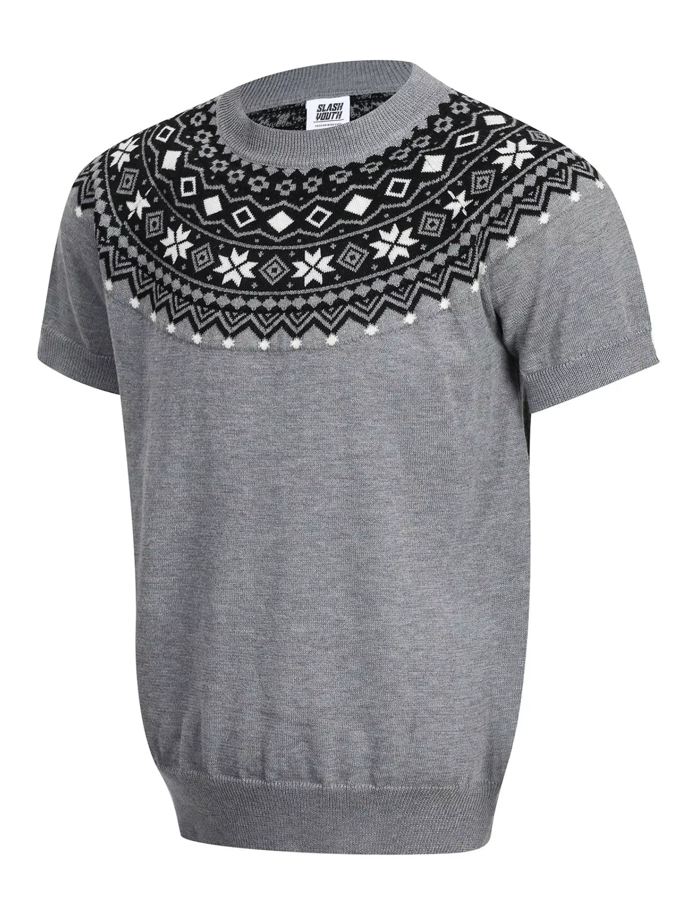 Men's Fair Isle Pattern Short Sleeve Sweater