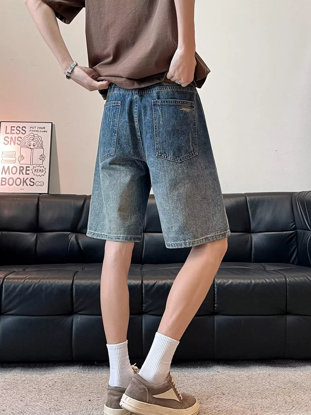 Men's Full Size Washed Wide Leg Denim Shorts Plus Size