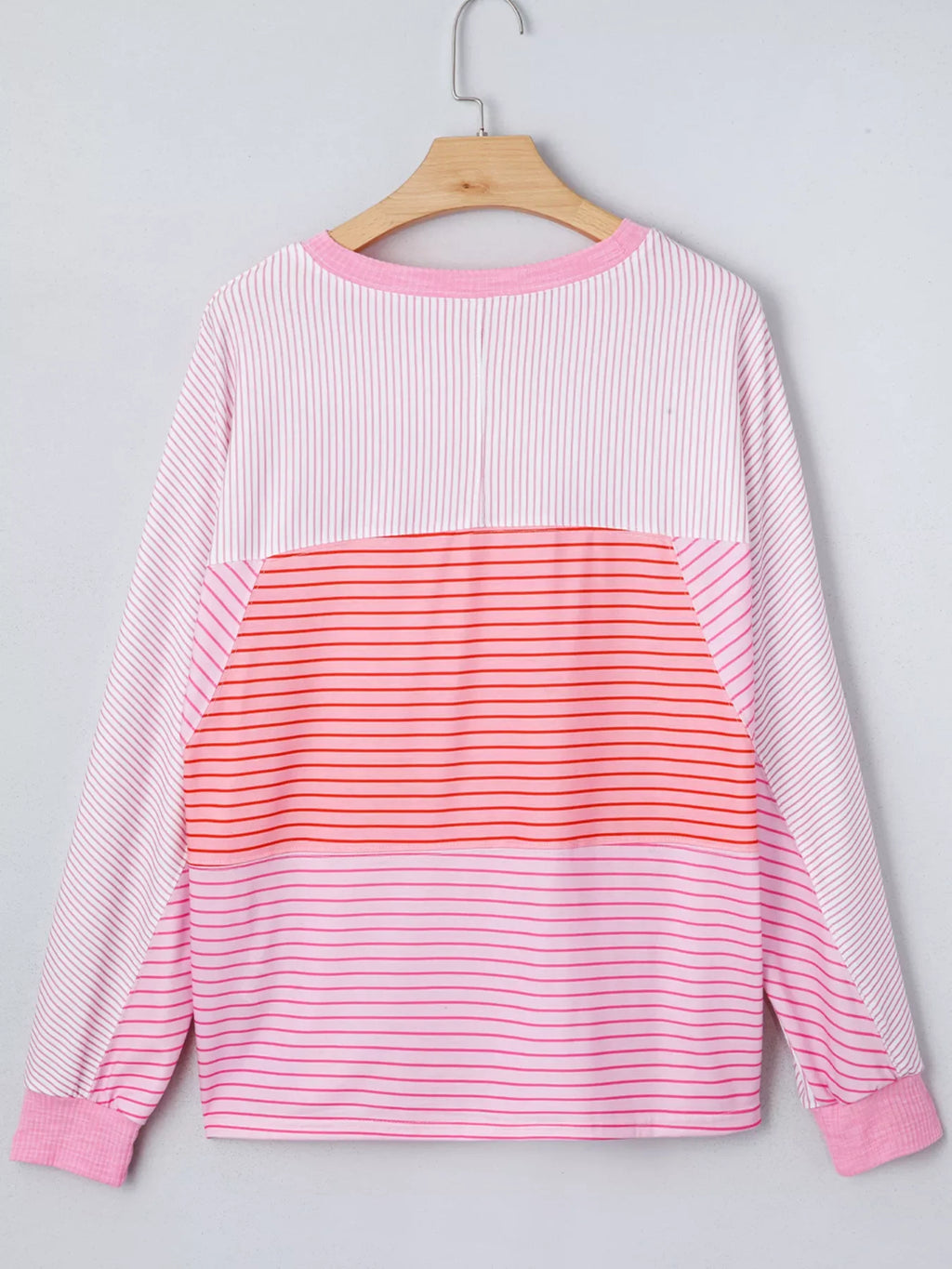 Striped Colorblock Exposed Seam Casual Long Sleeve Top