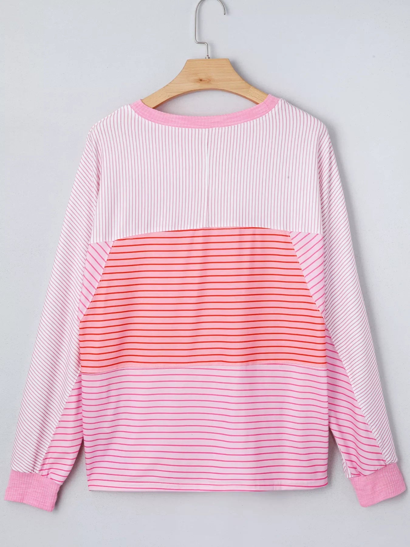 Striped Colorblock Exposed Seam Casual Long Sleeve Top