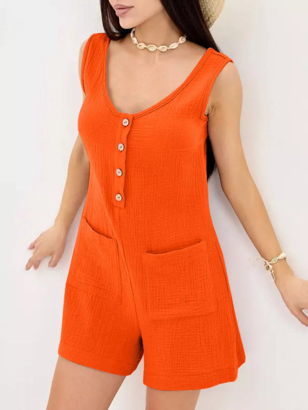 Casual Button-Down Sleeveless Romper