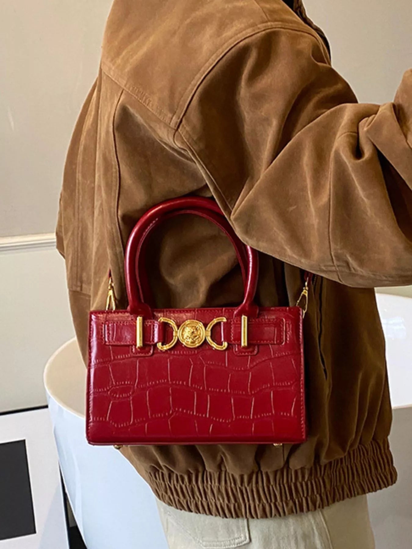 Crocodile Embossed Crossbody Bag