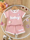 Children's Honey Flower Waffle Knit Tee and Shorts Set