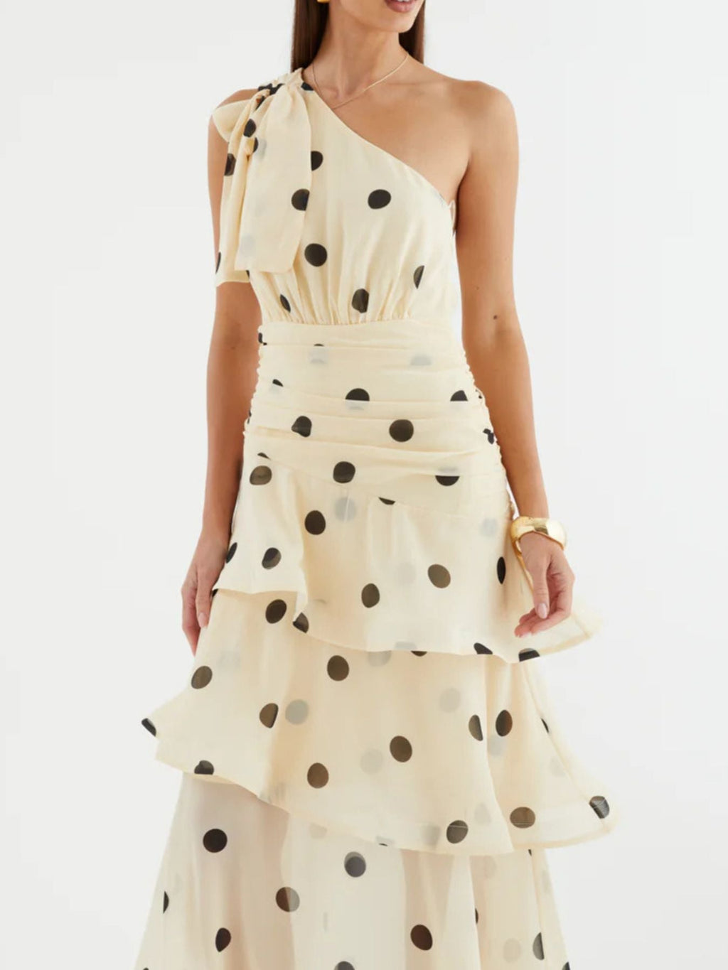 Polka Dot One-Shoulder Ruffle Dress