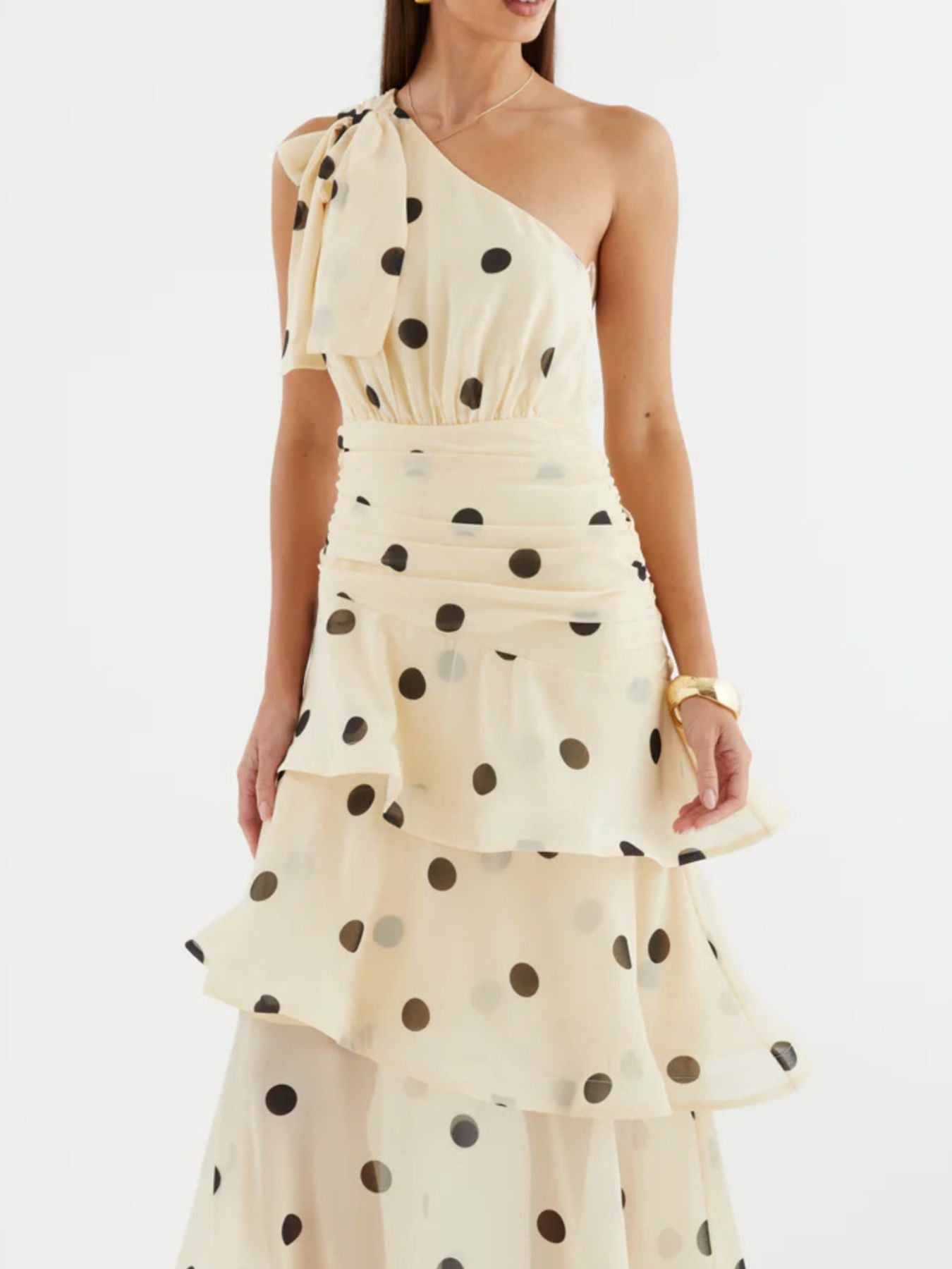 Polka Dot One-Shoulder Ruffle Dress
