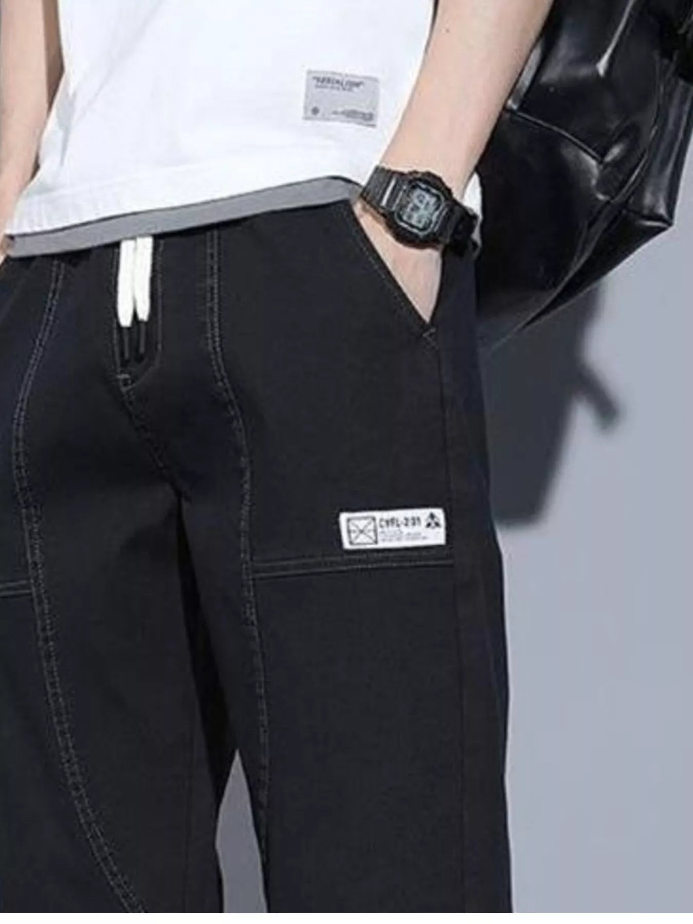 Men's Full Size Casual Drawstring Jeans Plus Size