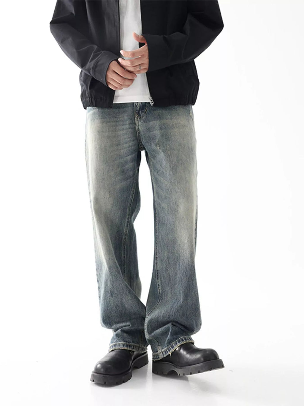 Men's Wash Wide Leg Relaxed Fit Jeans