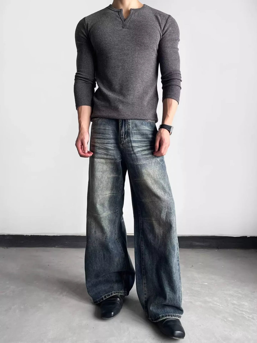 Men's Full Size Washed Wide Leg Jeans Plus Size