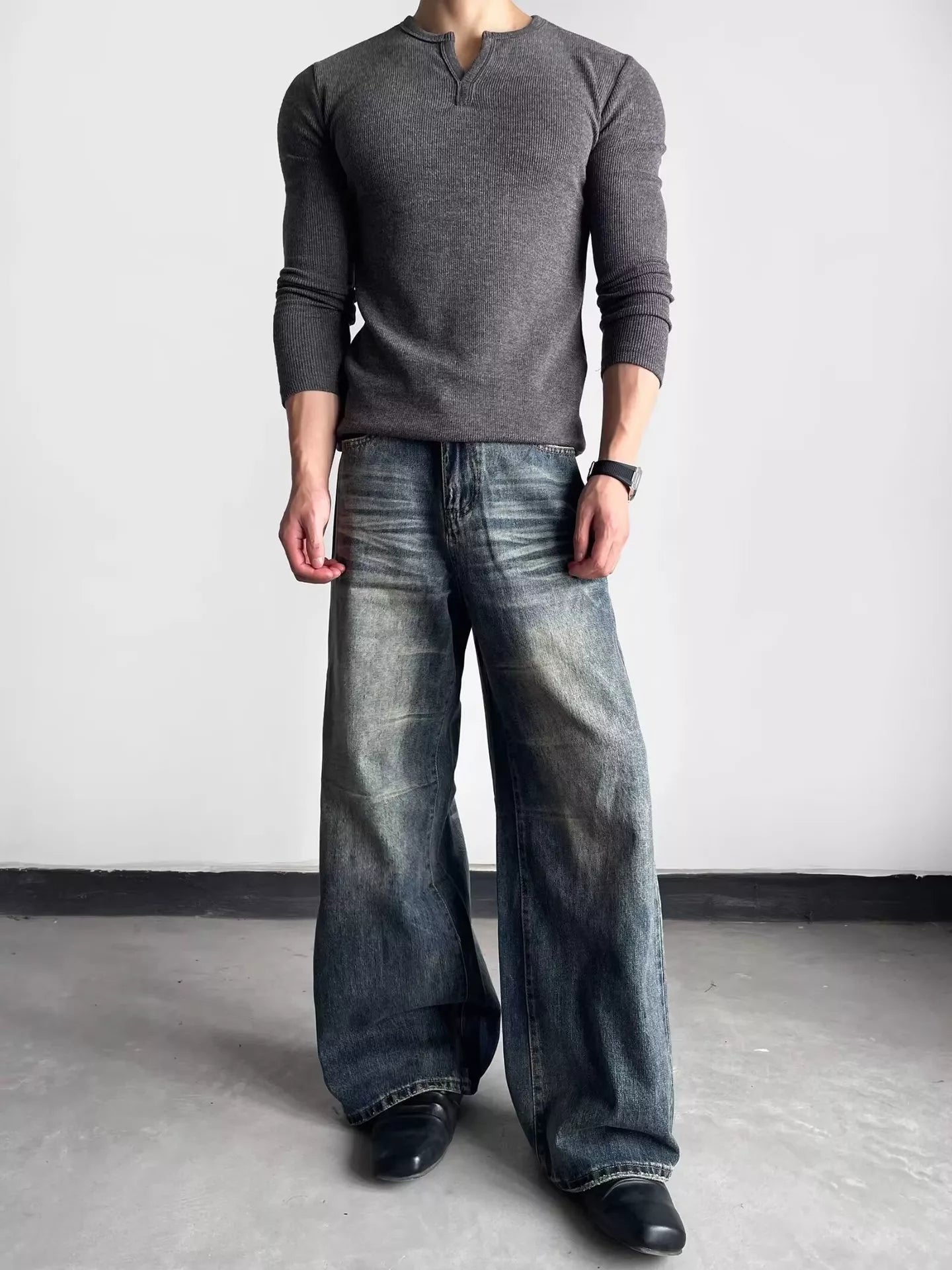Men's Full Size Washed Wide Leg Jeans Plus Size