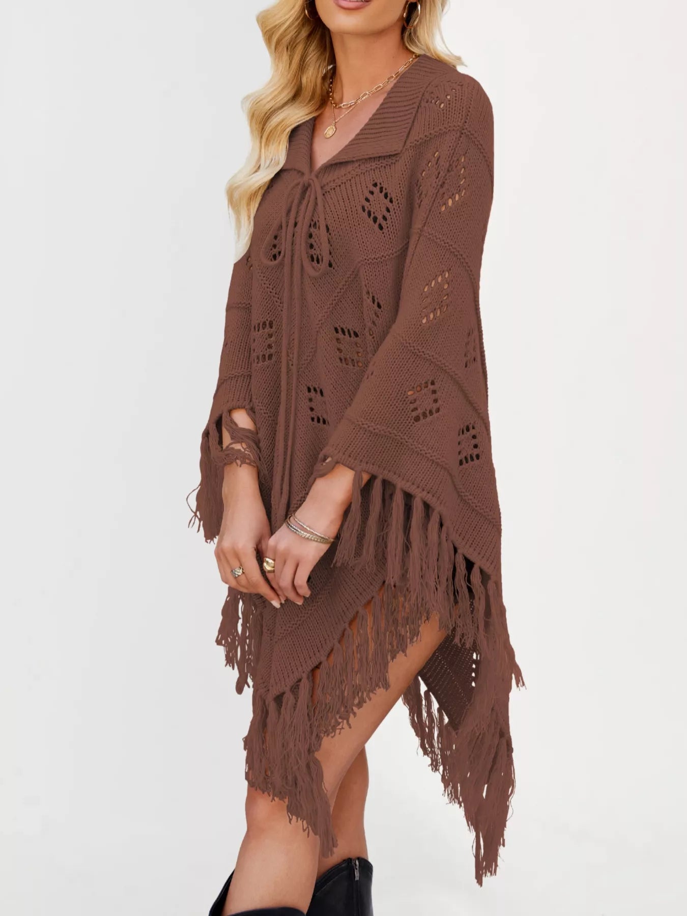 Fringe Openwork Knit Cover Up