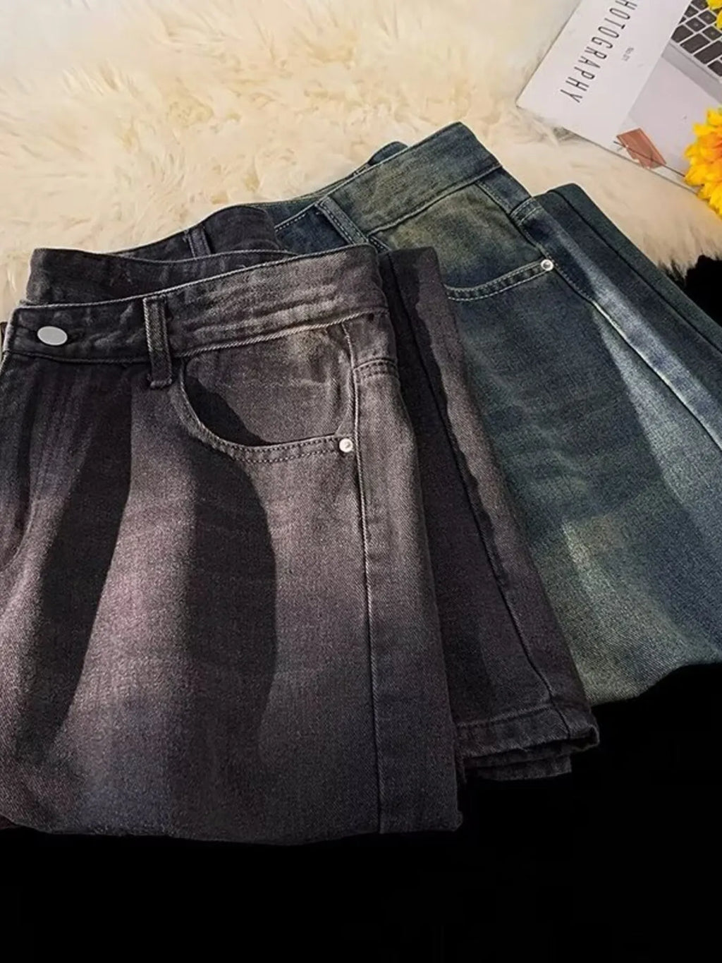 Men's Plus Size Vintage Wash Wide Leg Jeans