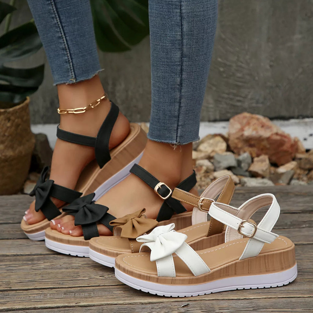 Bow Open Toe Wedge Sandals