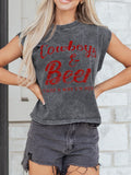 Cowboy & Beer Western Graphic Mineral Wash Tank Top