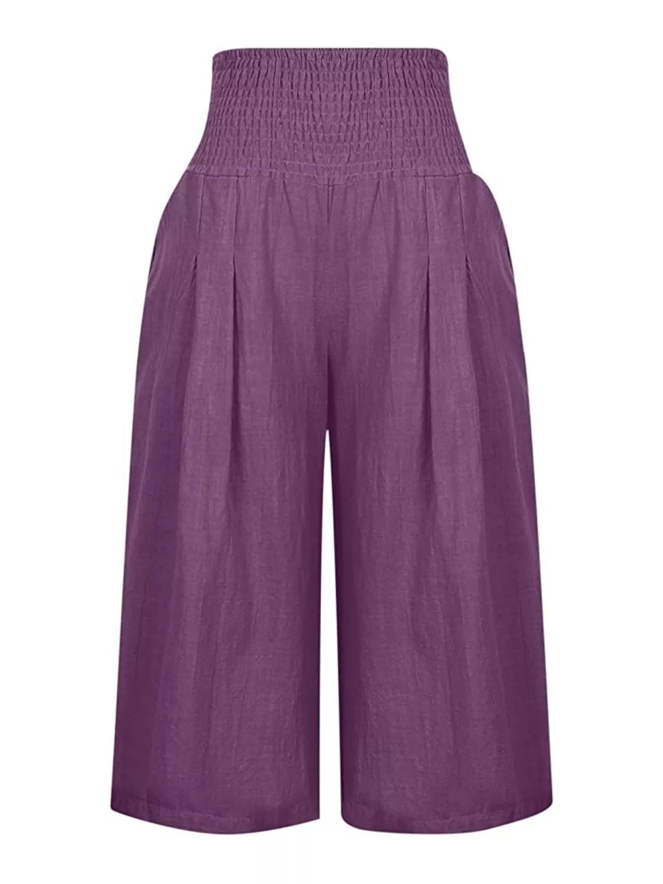 Smocked Wide-Leg Capri Pants