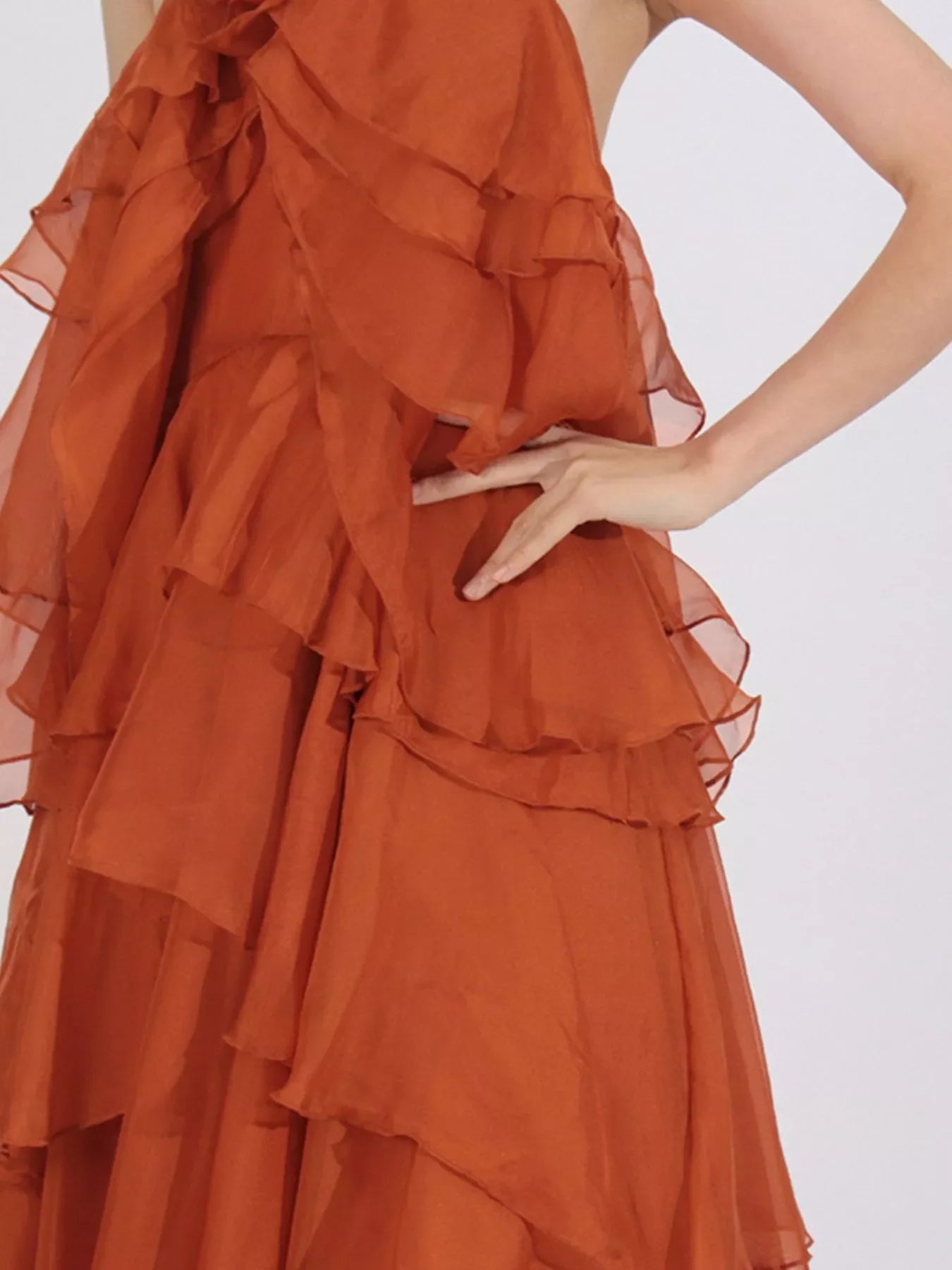 Ruffled Chiffon Halter Neck Maxi Dress
