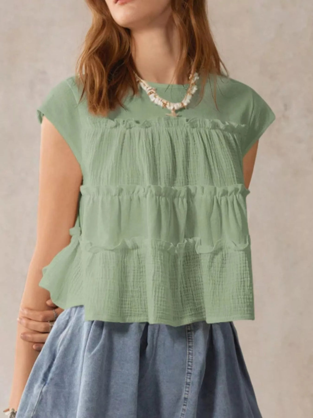 Tiered Cap Sleeve Blouse