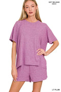 Zenana Soft Melange Short Sleeve Tee and Shorts Set