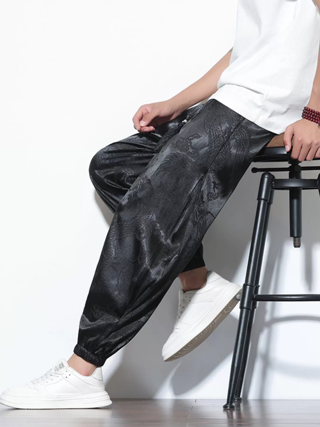 Men's Plus Size Dragon Pattern Silk Joggers