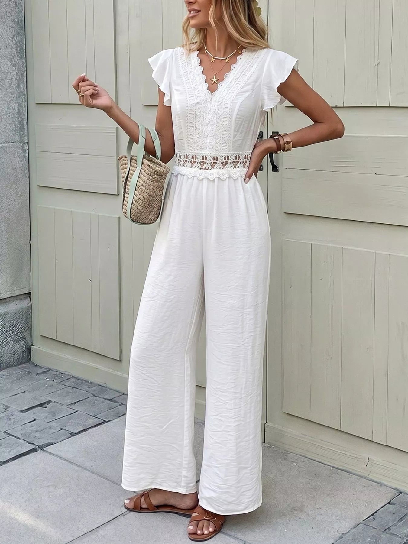 Lace Trim Wide Leg Jumpsuit