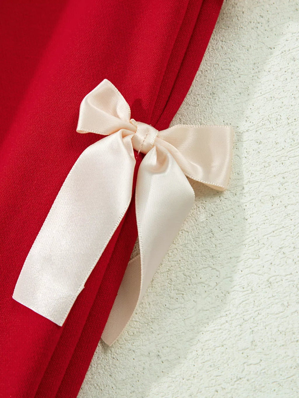 Striped Collar Patchwork Satin Bow Sweatshirt and Shorts Set